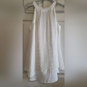 White House Black Market Silk Halter  Blouse. Ivory W Silver/Gold Thread. Size 6